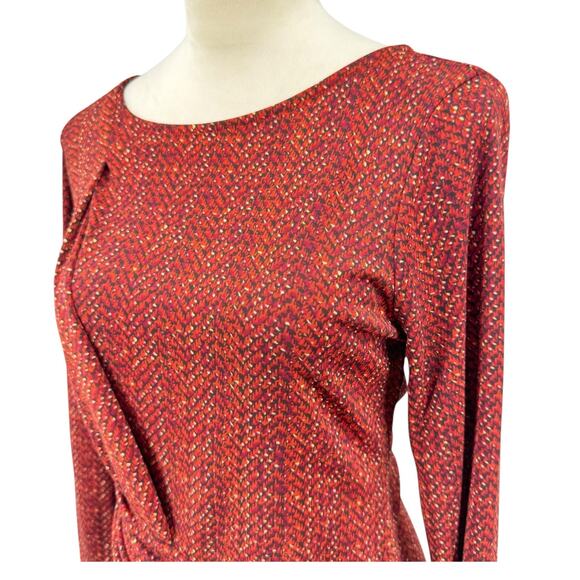 Talbots Red Orange Black Printed Knee Length Long Sleeve Flowy Dinner Dress - Picture 5 of 9